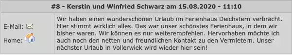 Bewertungen aus dem Gästebuch der Ferienhäuser