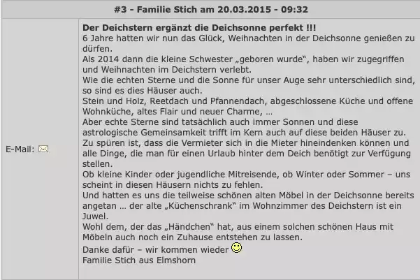 Bewertungen aus dem Gästebuch der Ferienhäuser